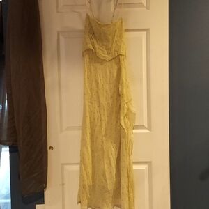 Michelle Mason Silk Chiffon Elegant Lemon Yellow Maxi Dress Size 6